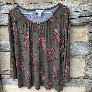 Liz Claiborne Olive Paisley Women's Top Size XL